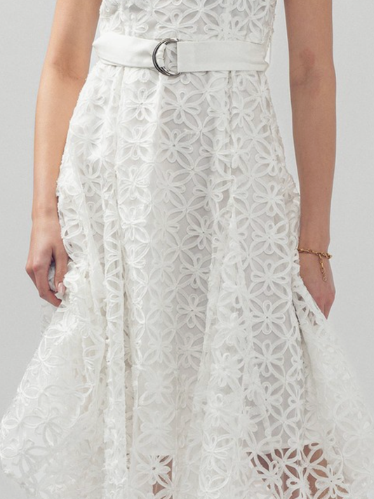 Daisy Lace White Midi Dress