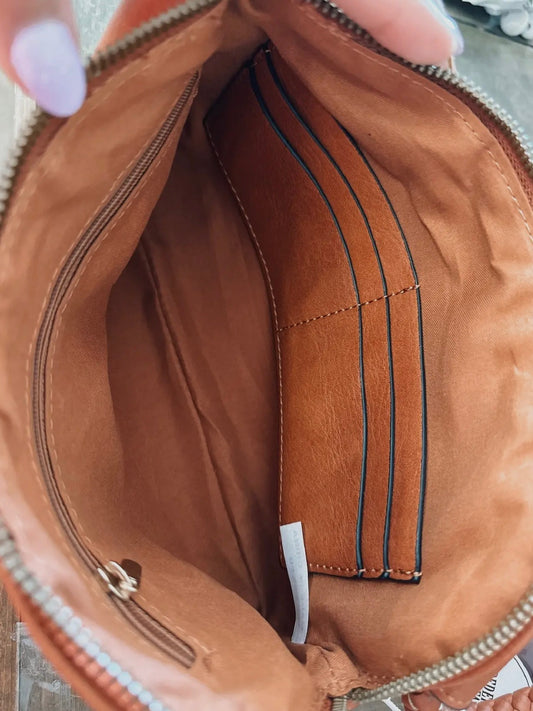 Rust Leather Wristlet Clutch