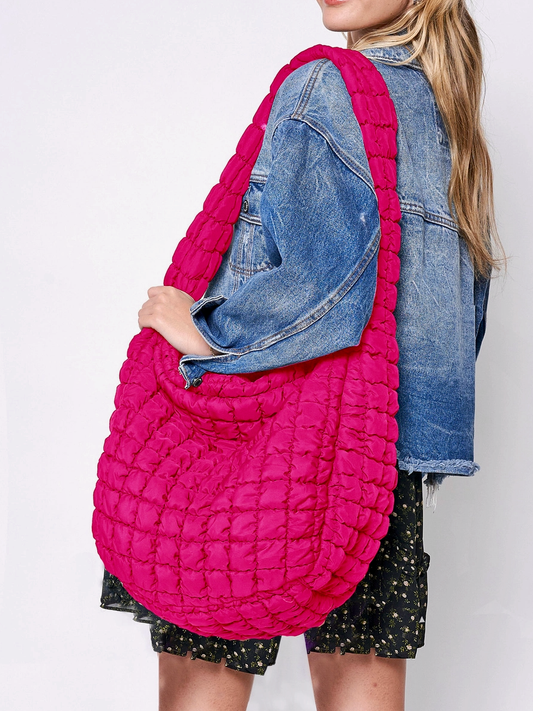 Fuchsia Quilted Puffer Tote