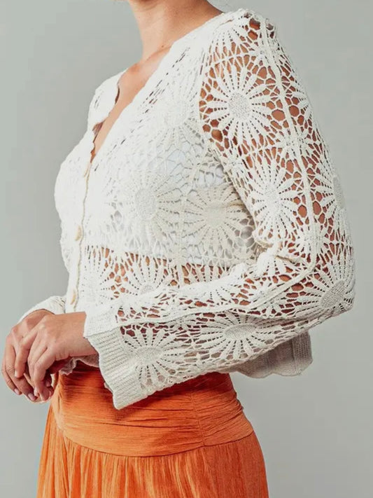 Ivory Floral Crochet Cardigan