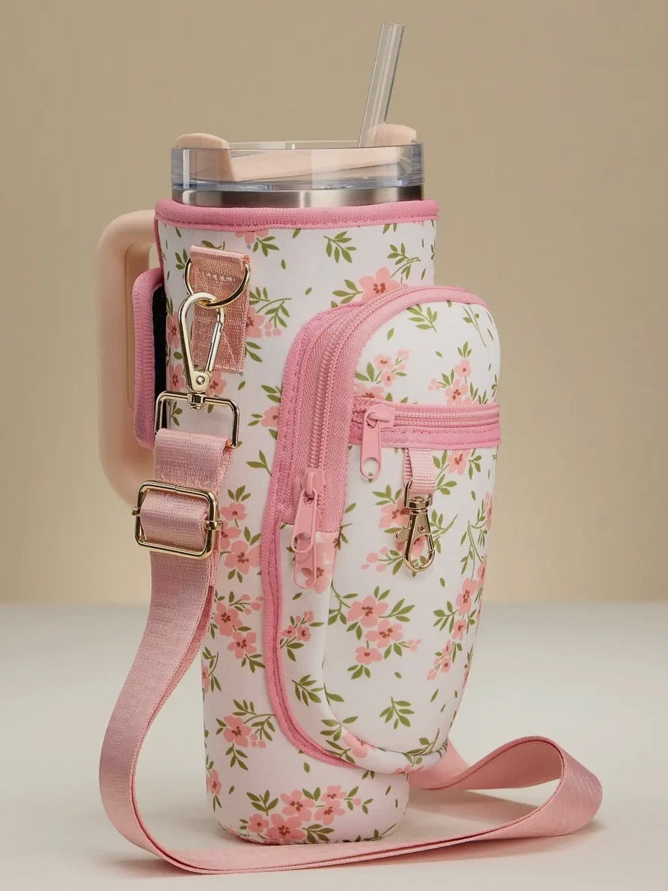 Pink Floral Tumbler Carrier