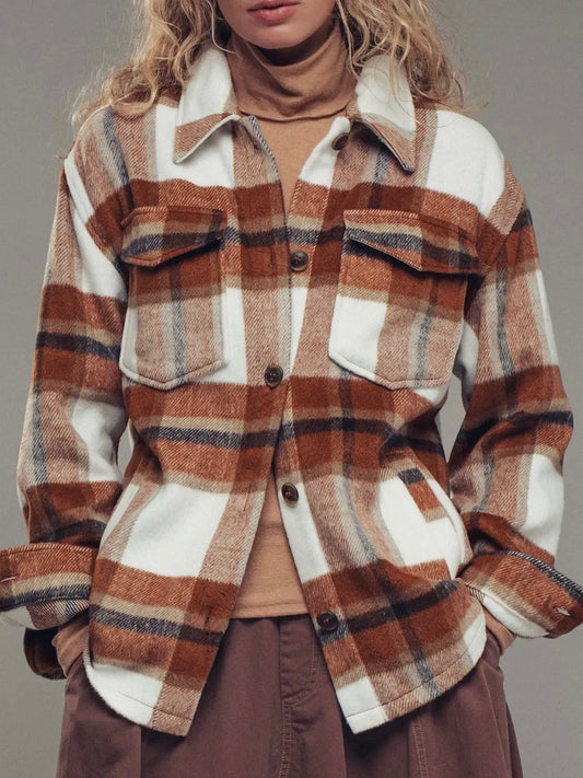 Clay Plaid Button Shacket