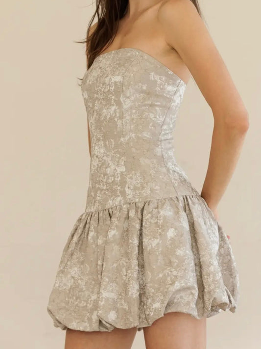 Beige Strapless Bubble Mini