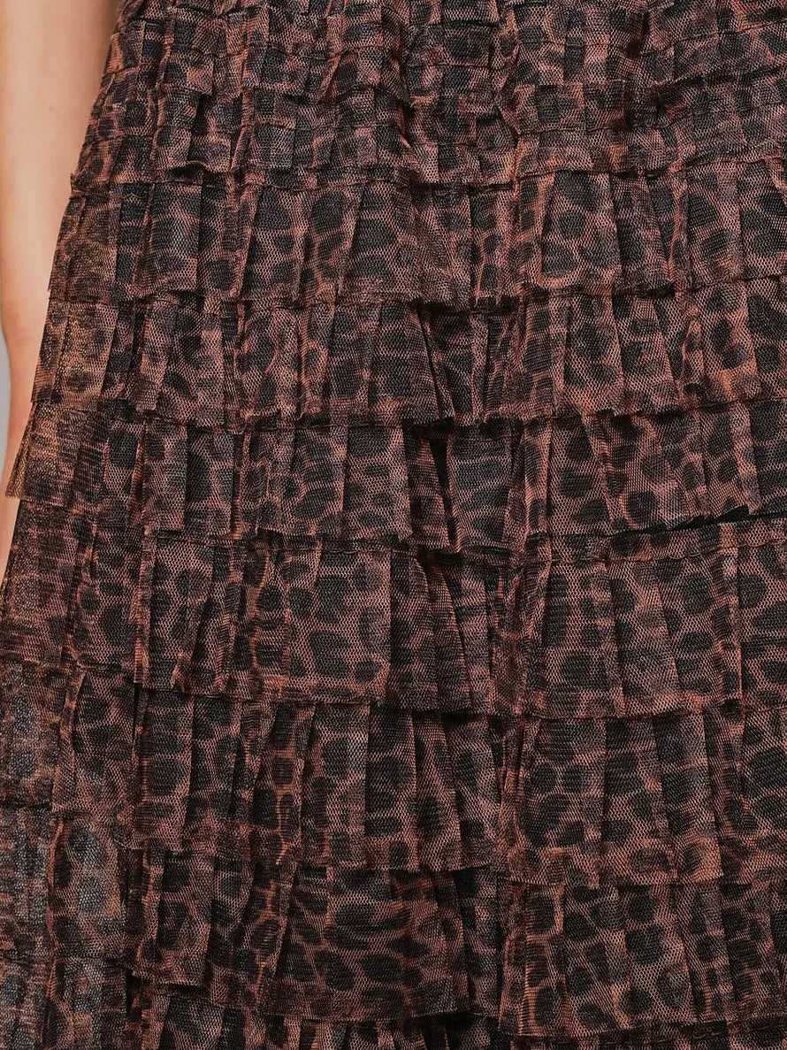 Leopard Print Ruffle Maxi Skirt