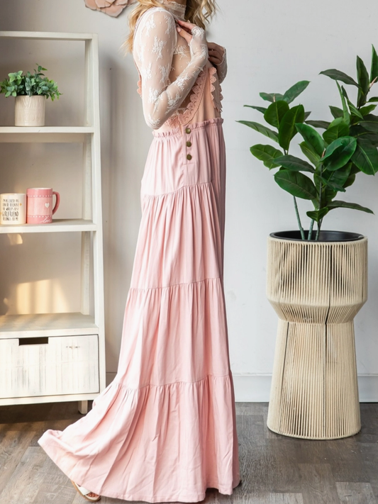 Pink Embroidered Flowy Jumpsuit