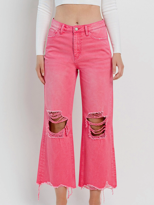 Hot Pink 90's Vintage Crop Flare Jeans