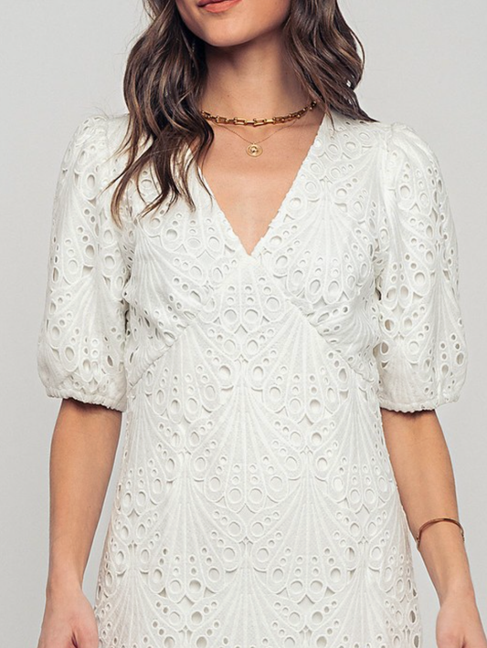 White Eyelet Lace Mini Dress