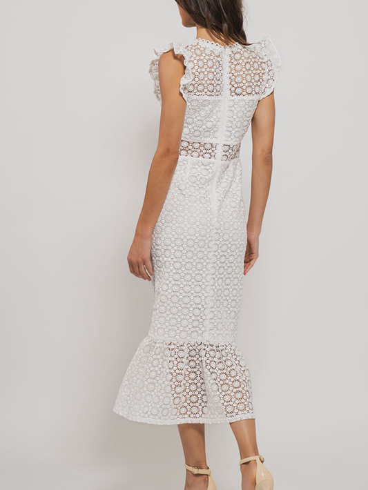 White Lace Silhouette Midi Dress