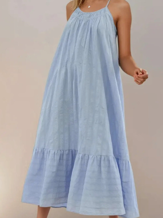 Blue Cotton Jaquard Stripe Midi