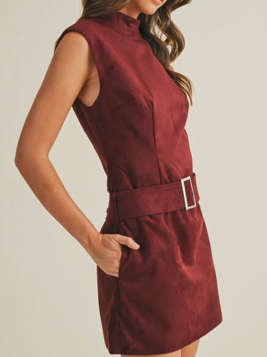 Cherry Mock Neck Belted Mini