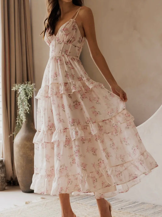 Blush Tiered Floral Midi