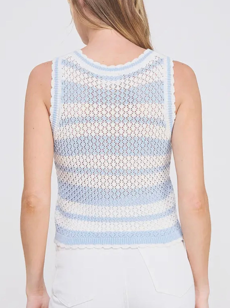 Blue Scallop Edge Knit Tank