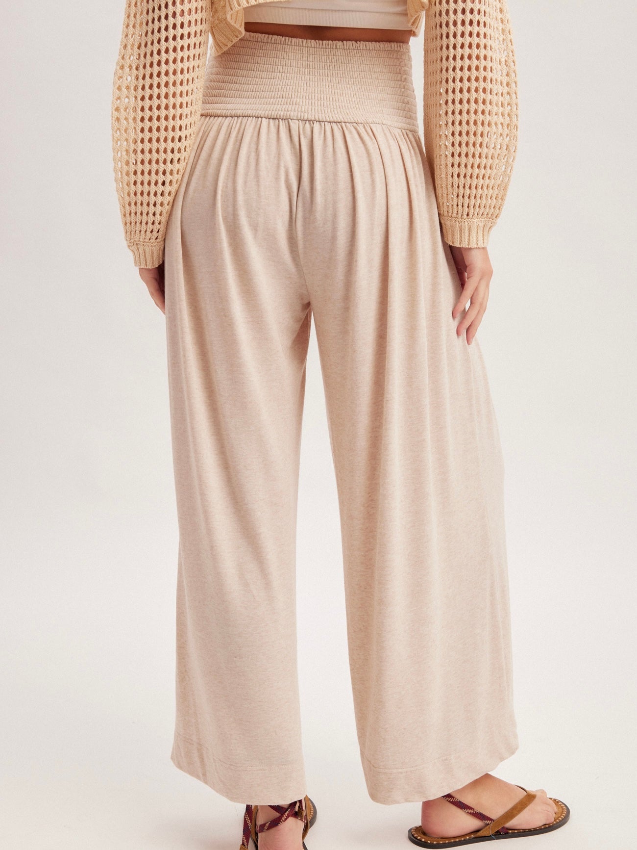 Taupe Smocked Waist Knit Pants