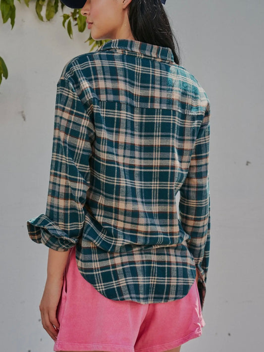 Teal Plaid Button Up Flannel