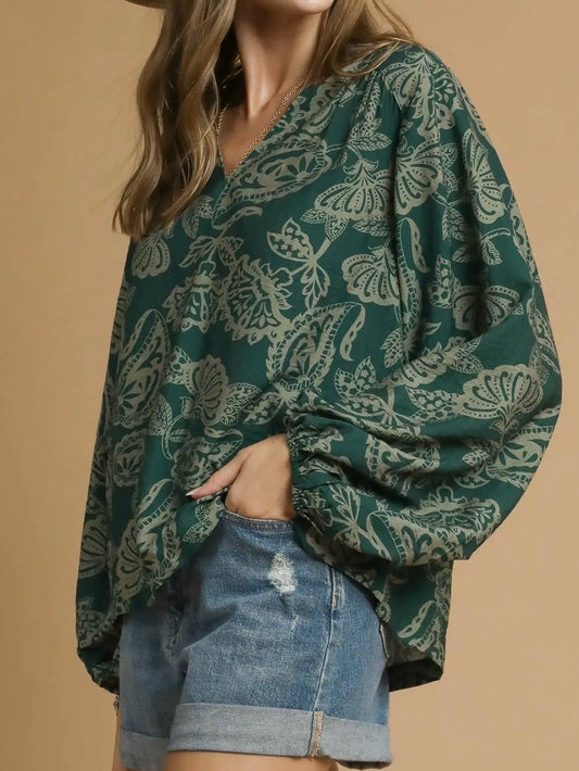 Green Abstract Print Blouse