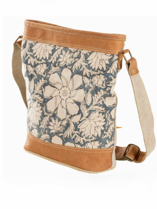 Blue Canvas w/Flowers Crossbody