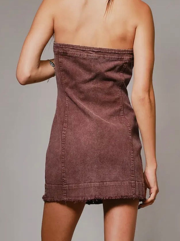 Plum Embroidered Denim Mini