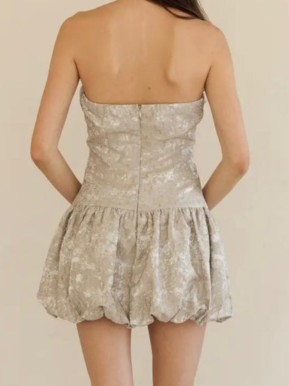 Beige Strapless Bubble Mini