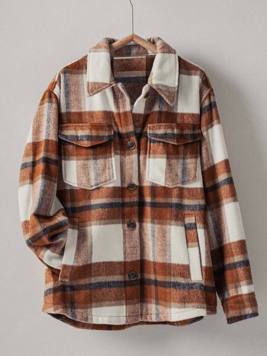 Clay Plaid Button Shacket