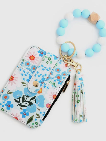 Floral cardholder with a keychain on a white background