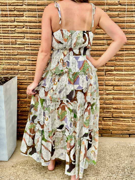 Olive Boho Paisley Tiered Maxi
