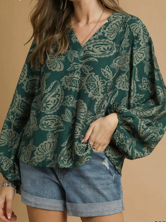 Green Abstract Print Blouse