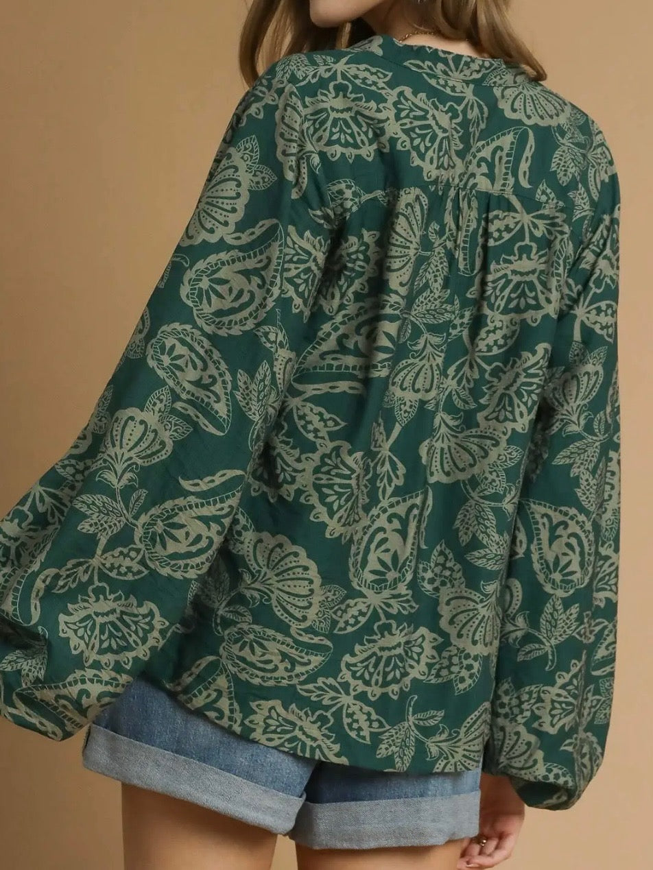 Green Abstract Print Blouse