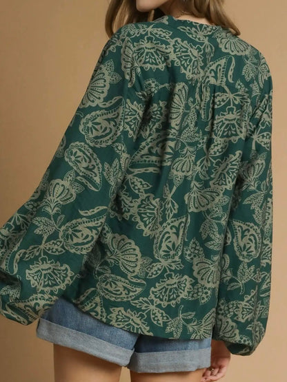 Green Abstract Print Blouse