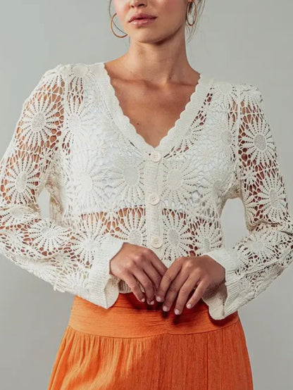 Ivory Floral Crochet Cardigan