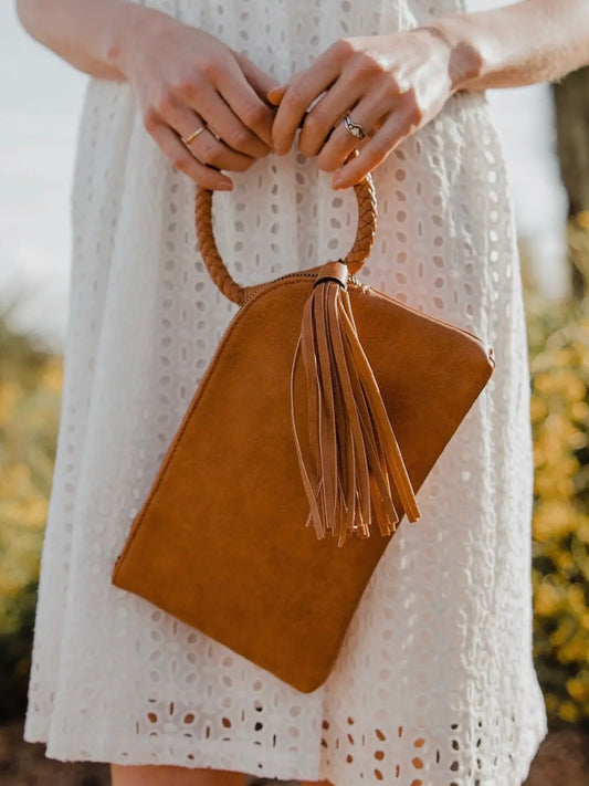 Rust Leather Wristlet Clutch