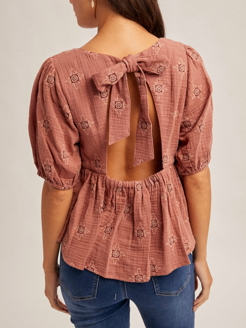 Rose Embroidered Peplum Top