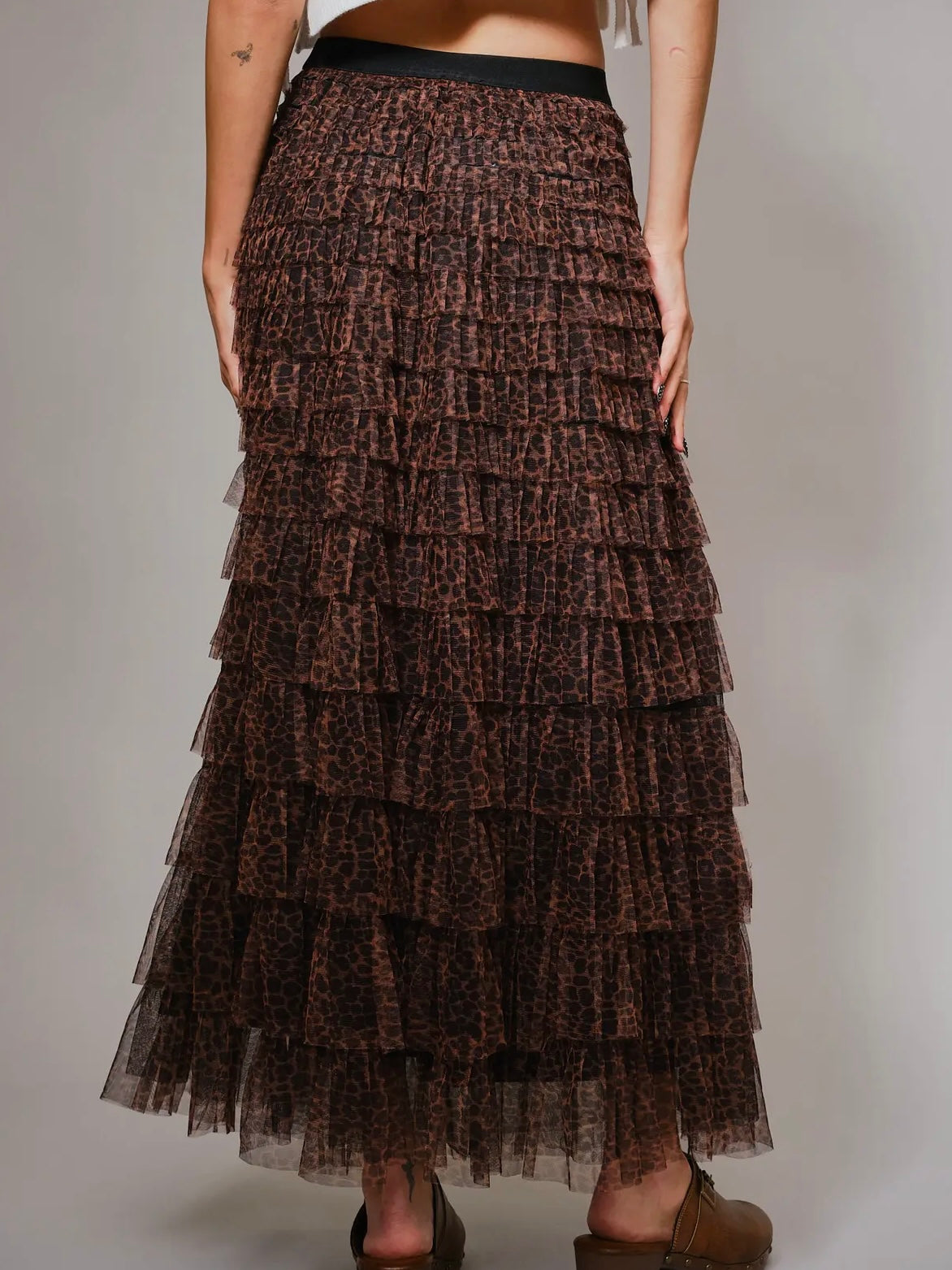 Leopard Print Ruffle Maxi Skirt