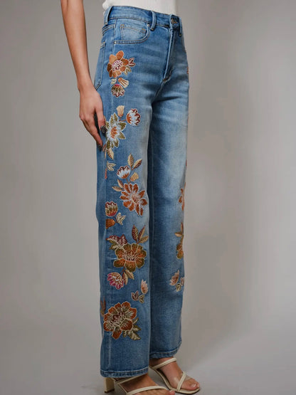 Flower Embroidery Flare Jeans