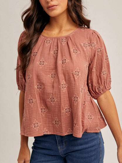 Rose Embroidered Peplum Top