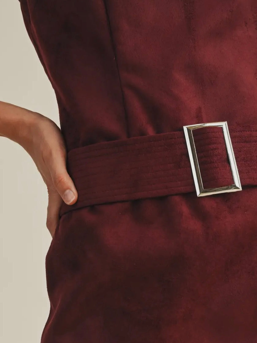 Cherry Mock Neck Belted Mini