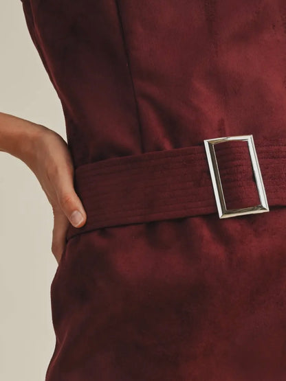 Cherry Mock Neck Belted Mini