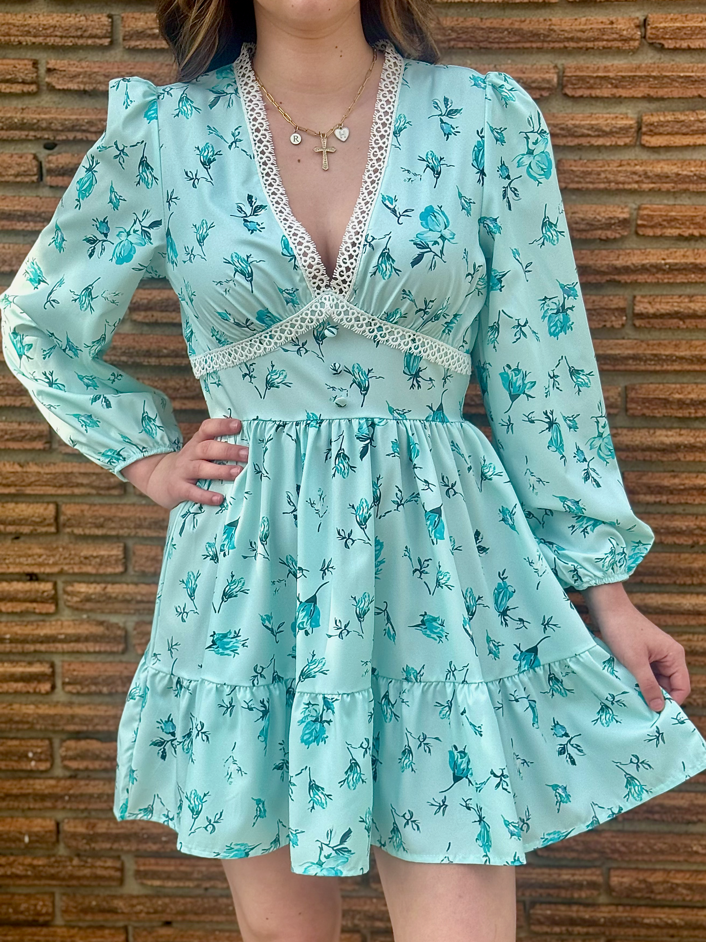 Aqua Long Sleeve Mini Dress