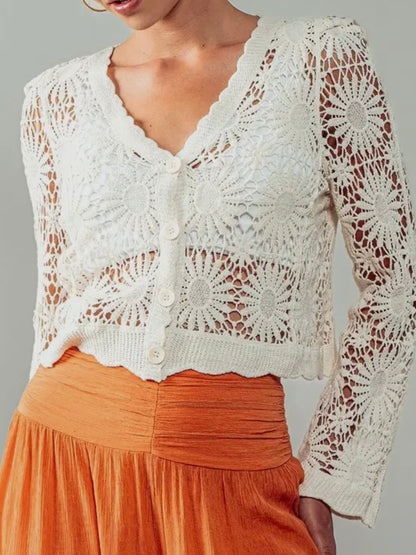 Ivory Floral Crochet Cardigan