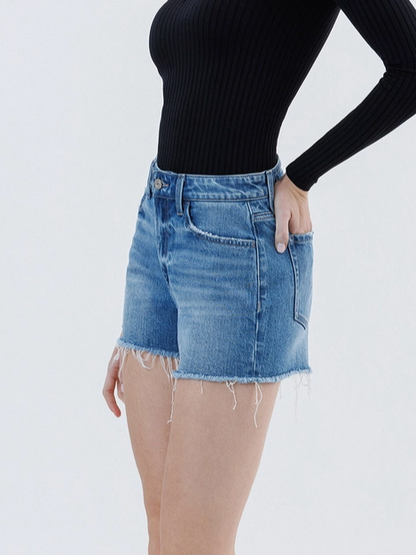 High Rise Raw Hem Shorts