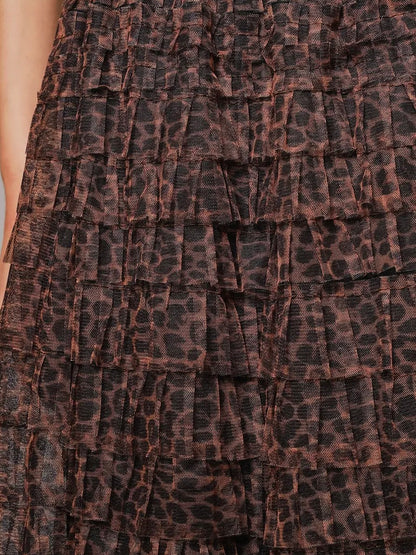 Leopard Print Ruffle Maxi Skirt