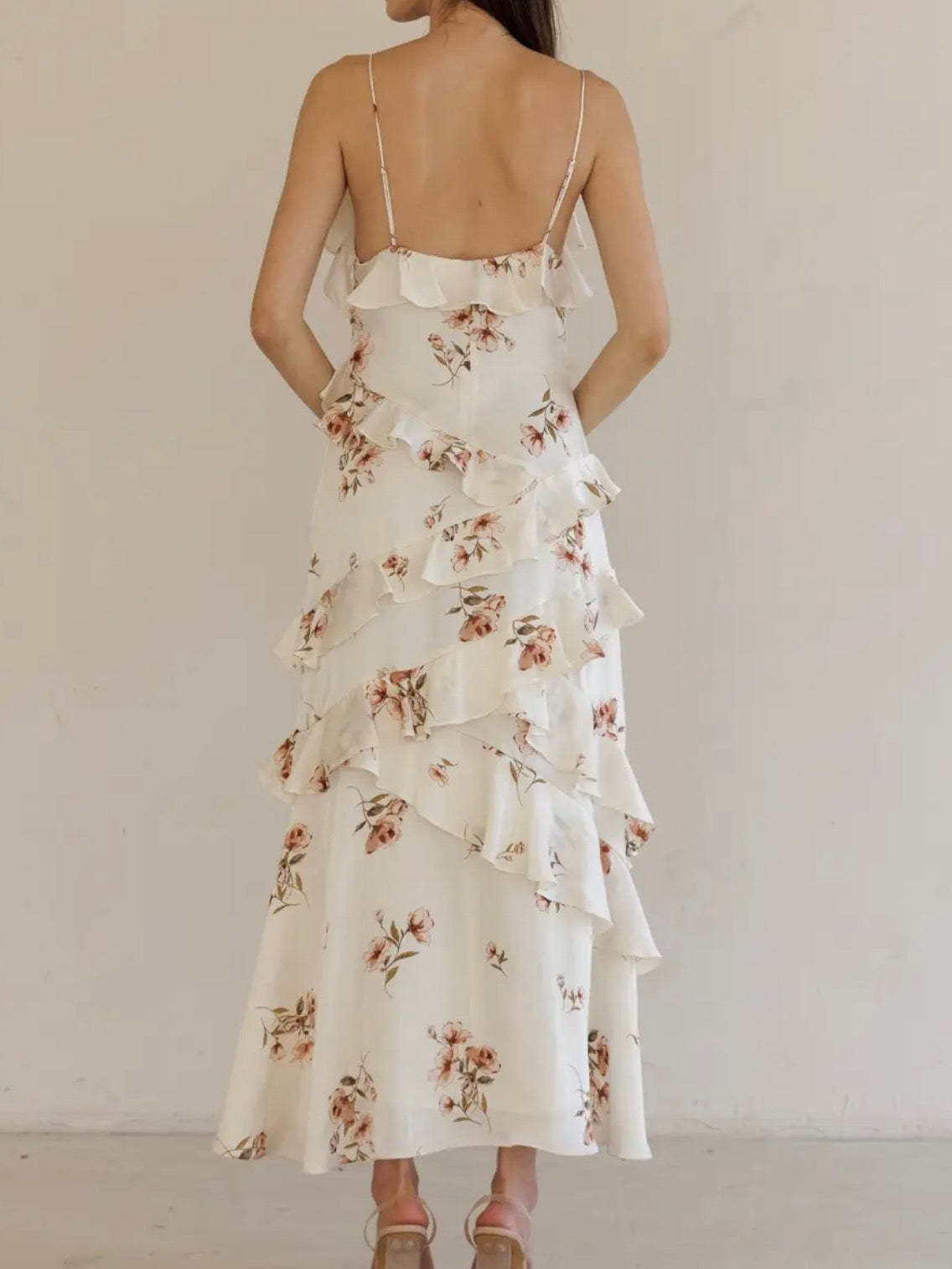 Ivory Floral Ruffle Maxi
