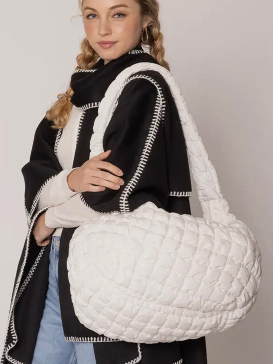 Ivory Quilted Puffer Tote