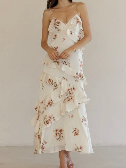 Ivory Floral Ruffle Maxi