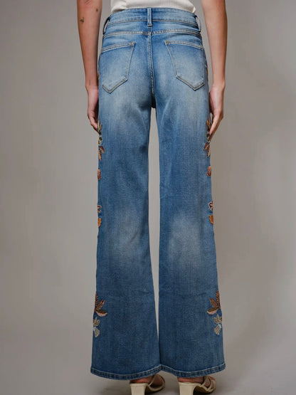 Flower Embroidery Flare Jeans