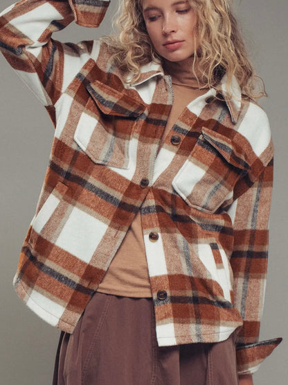 Clay Plaid Button Shacket