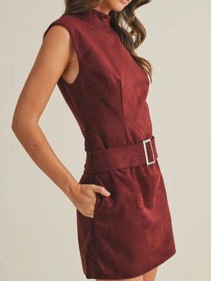 Cherry Mock Neck Belted Mini