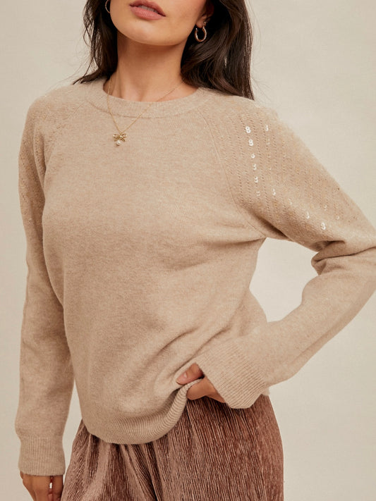 Taupe Sequin Sleeve Sweater