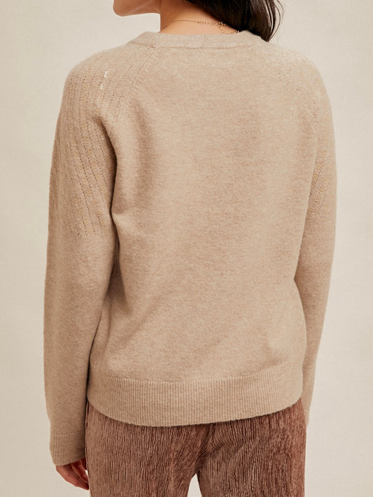 Taupe Sequin Sleeve Sweater