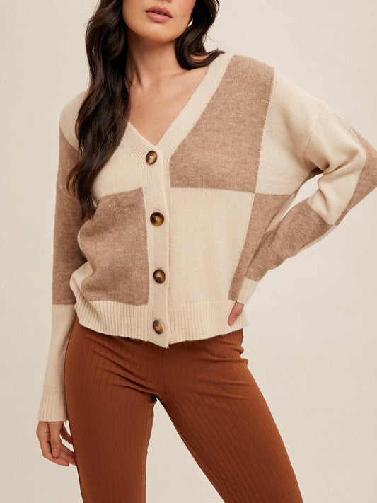 Taupe V-Neck Button Cardigan