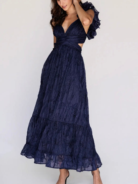 Navy Embroidered Maxi Dress